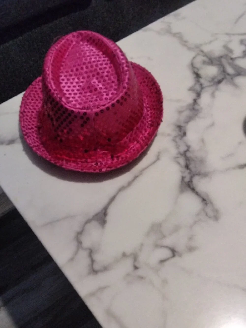 Pink Sequin Fedora Hat with Decorative Brooch